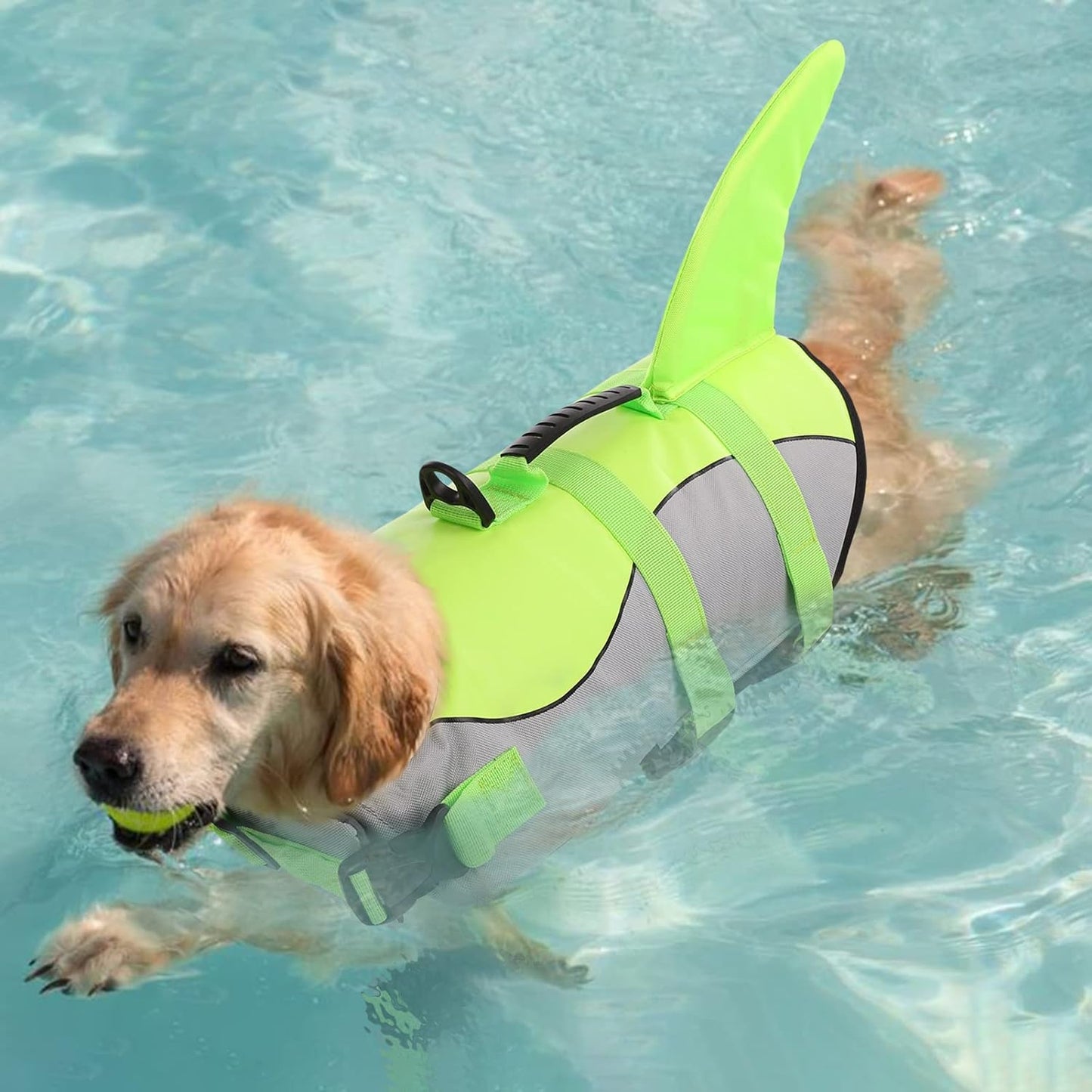 Dog Life Jacket Ripstop Shark Dog Safety Vest Adjustable Preserver with High Buoyancy and Durable Rescue Handle for Small,Medium,Large Dogs, Green Shark Small