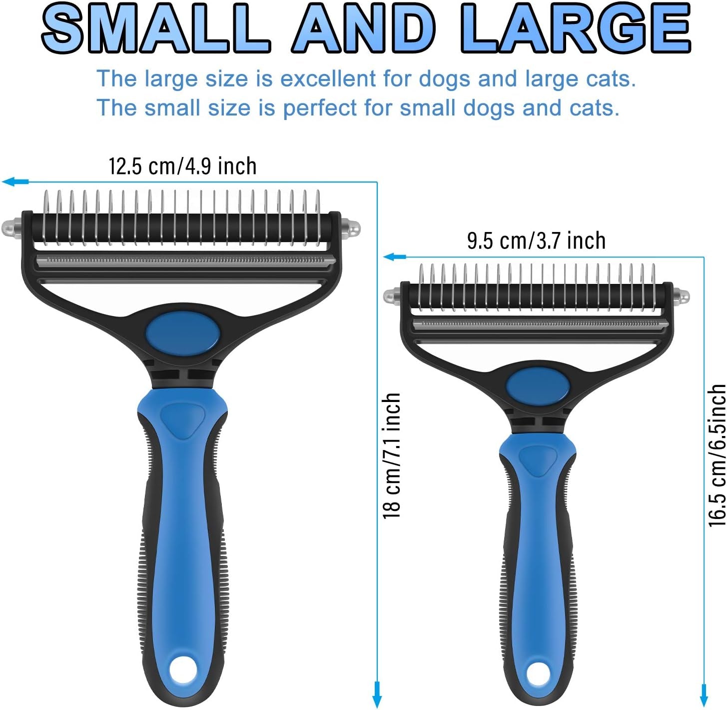 Dog Grooming Brush, 2 in 1 Dog Undercoat Rake for Small Dogs and Cats Shedding, Safe Dematting Comb Deshedding Tool for Pet Matted Hair (Small Blue)