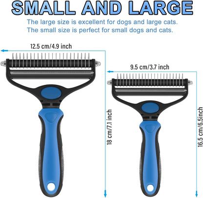 Dog Grooming Brush, 2 in 1 Dog Undercoat Rake for Small Dogs and Cats Shedding, Safe Dematting Comb Deshedding Tool for Pet Matted Hair (Small Blue)