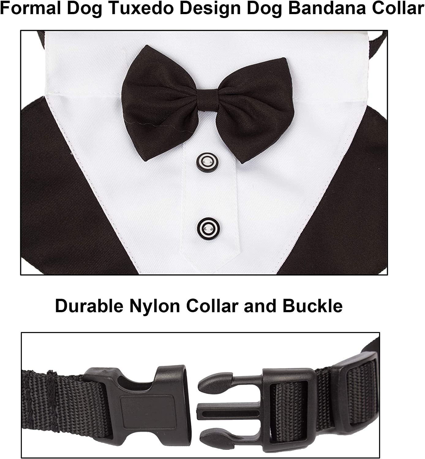 Formal Dog Tuxedo Wedding Dog Bandana Collar Dog Collar with Bow Tie Adjustable Dog Bowtie Collar Bandana for Medium Large Dog Pet (Large, Black&White)