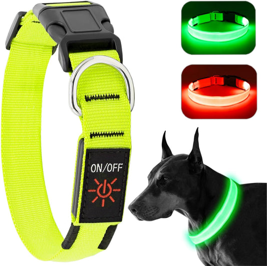 Light up Dog Collar at Night, Led Dog Collar Adjustable, Lighted Dog Collar Rechargeable Waterproof, Dog Lights for Night Walking, Glow in the Dark Dog Collars Light for Medium Large Dogs GM