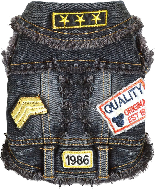 Cool Black Dog Jean Jacket Small Pet Outfits Dog Clothes for Small Medium Dogs Cats Boys Girls Pet Vest Denim Coats Puppy Shirts Doggy Costume Clothing for Shih Tzu Chihuahua Yorkie Teacup