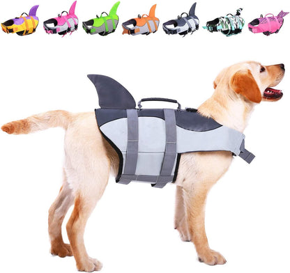 Dog Life Jacket Pet Life Safety Vest for Swimming Boating, Dog Shark Life Jackets Dog Lifesavers Swimsuits for Pool, Dog Water Floatation Vest for Small Medium Large Dogs, Grey, X-Large