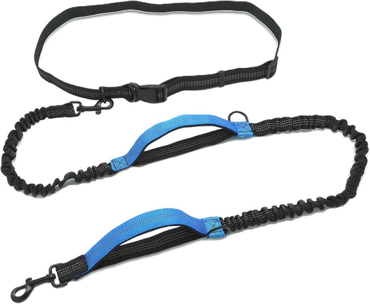 Hands Free Dog Leash for Running Walking, Retractable Running Dog Leash for Medium to Large Dogs, Adjustable Waist Belt, Reflective Stitches, Dual Handle (Blue)…