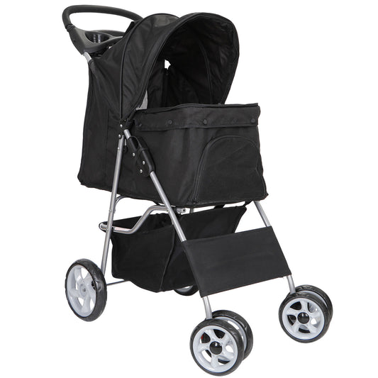 Pet Stroller 4 Wheels Dog Cat Stroller Foldable Puppy Stroller with Cup Holder