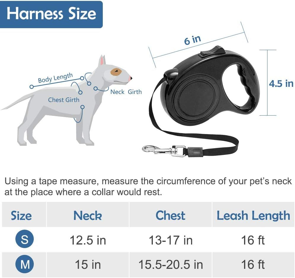 Dog Harness with Retractable Leash Set - Soft Mesh Puppy Harness and Leash, No Pull Padded Vest with 16.4 FT Leash for Small Medium Breeds Dogs & Cats, Black