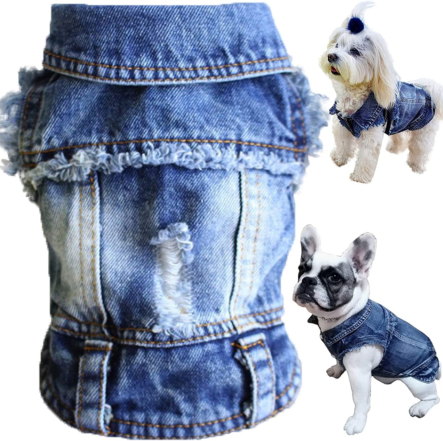 Dog Jean Jacket, Blue Denim Lapel Vest Coat T-Shirt Costume Cute Girl Boy Dog Puppy Clothes, Comfort and Cool Apparel, for Small Medium Dogs Cats, Machine Washable Dog Outfits (Medium, Blue)