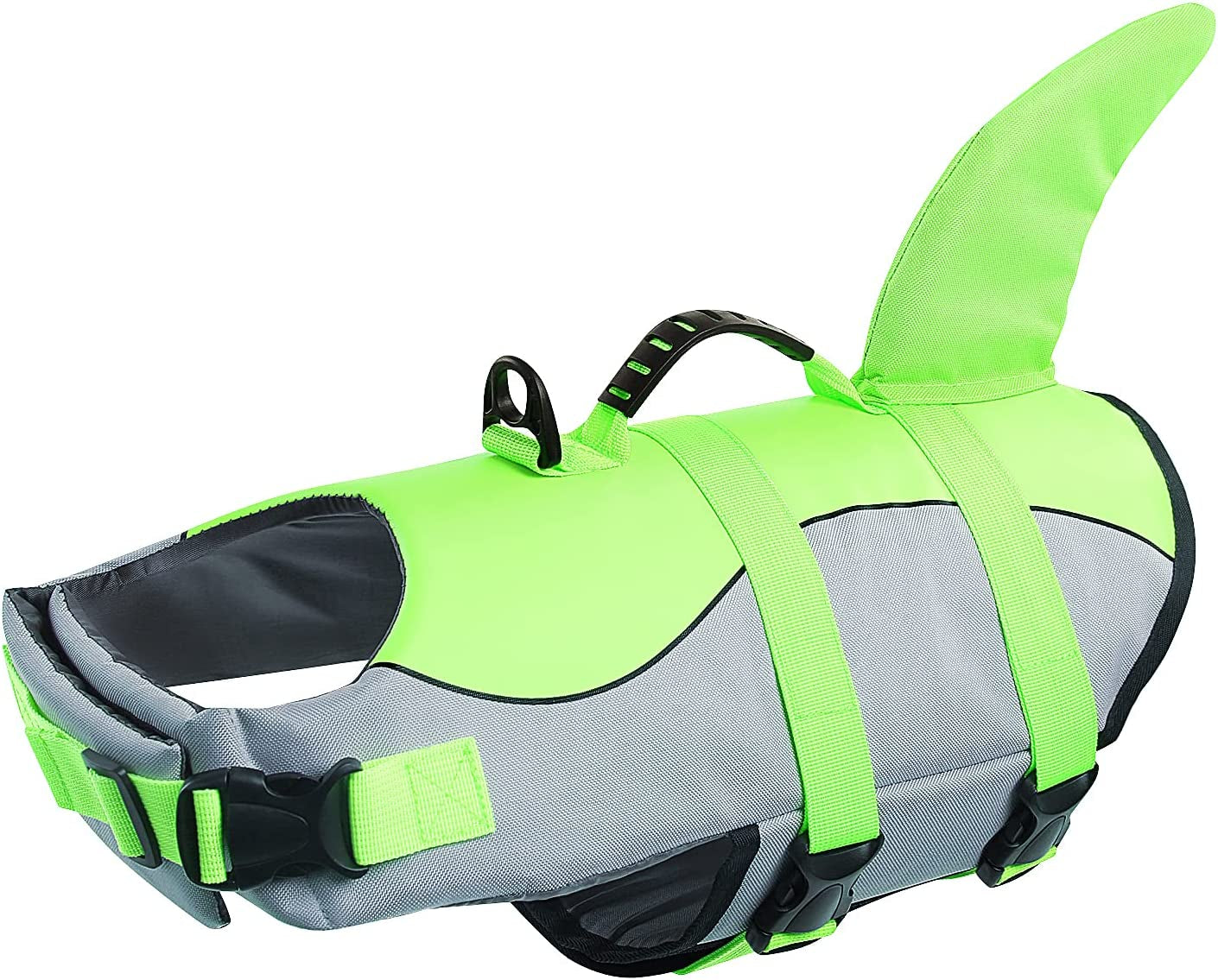 Dog Life Jacket Ripstop Shark Dog Safety Vest Adjustable Preserver with High Buoyancy and Durable Rescue Handle for Small,Medium,Large Dogs, Green Shark Small