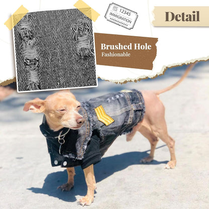 Cool Black Dog Jean Jacket Small Pet Outfits Dog Clothes for Small Medium Dogs Cats Boys Girls Pet Vest Denim Coats Puppy Shirts Doggy Costume Clothing for Shih Tzu Chihuahua Yorkie Teacup