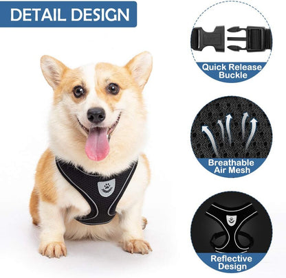 Dog Harness with Retractable Leash Set - Soft Mesh Puppy Harness and Leash, No Pull Padded Vest with 16.4 FT Leash for Small Medium Breeds Dogs & Cats, Black