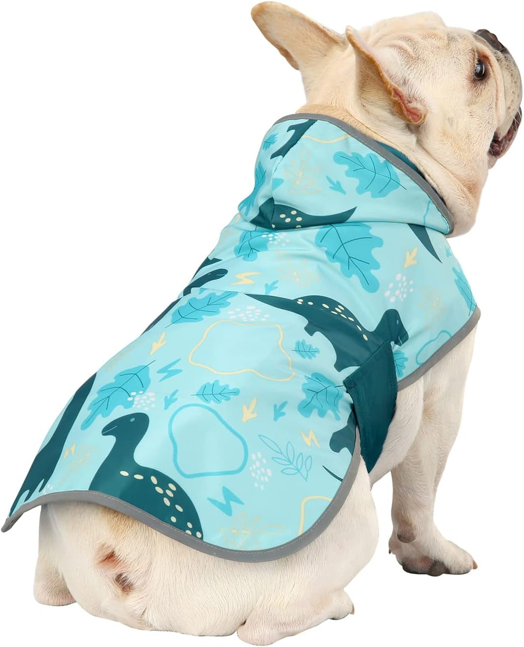 Reversible Dog Raincoat Hooded Slicker Poncho Rain Coat Jacket for Small Medium Large Dogs Dinosaurs - M