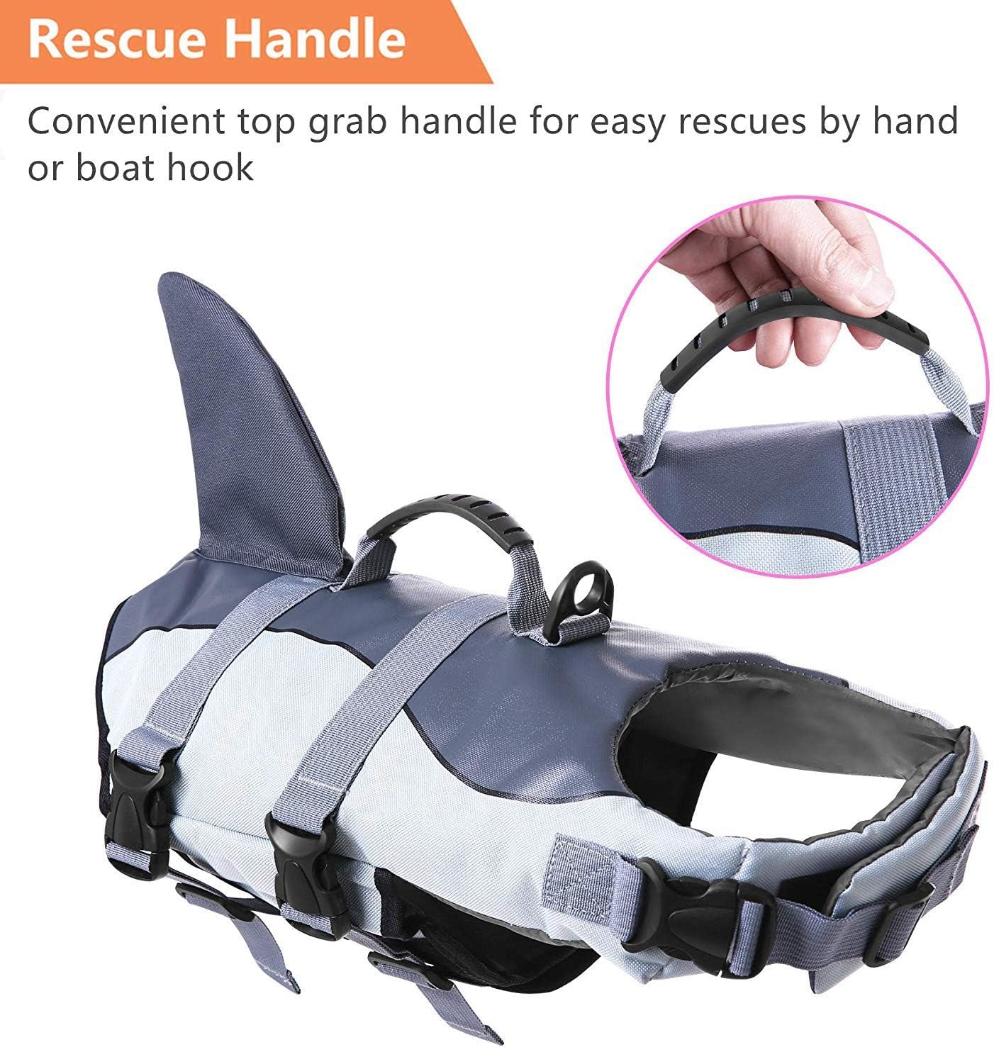 Dog Life Jacket Pet Life Safety Vest for Swimming Boating, Dog Shark Life Jackets Dog Lifesavers Swimsuits for Pool, Dog Water Floatation Vest for Small Medium Large Dogs, Grey, X-Large