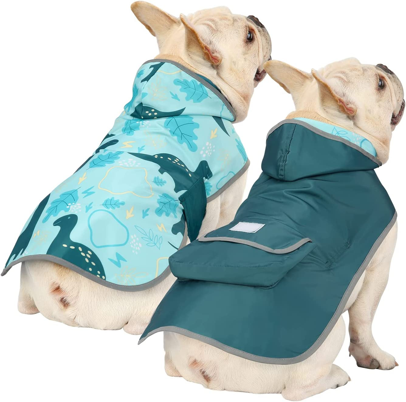 Reversible Dog Raincoat Hooded Slicker Poncho Rain Coat Jacket for Small Medium Large Dogs Dinosaurs - M